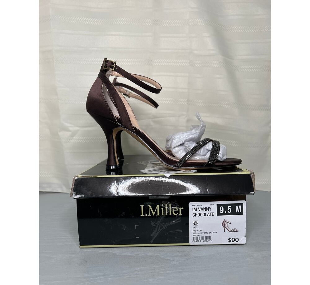 I. Miller Vanny Rhinestone Ankle Strap Heels Chocolate Size 9.5M